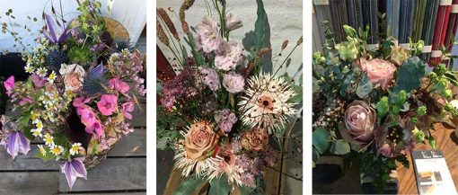 Collage med billeder af buketter.