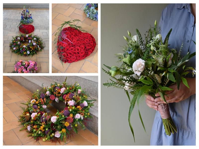 Collage med blomster til bryllup og begravelse