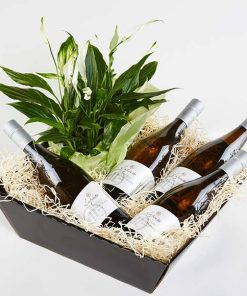 Blomstrende gavekasse med hvidvin