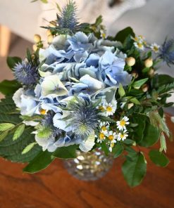 Buket i blå og lime farver