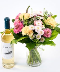 Mors dag buket med hvidvin