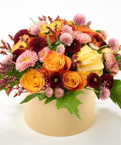 Efterårsblomster i æske, floristens valg