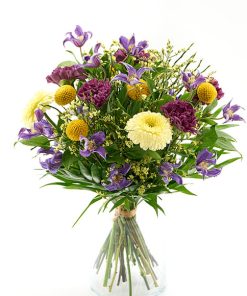 Glad buket i gul og lilla