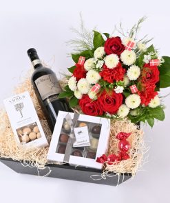 Festlig gavekasse med fødselsdagsbuket