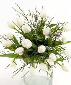 En buket hvide tulipaner