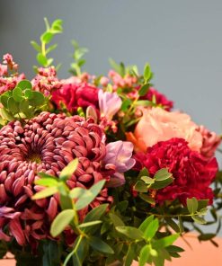 Nærbillede af lyserøde og lilla blomster